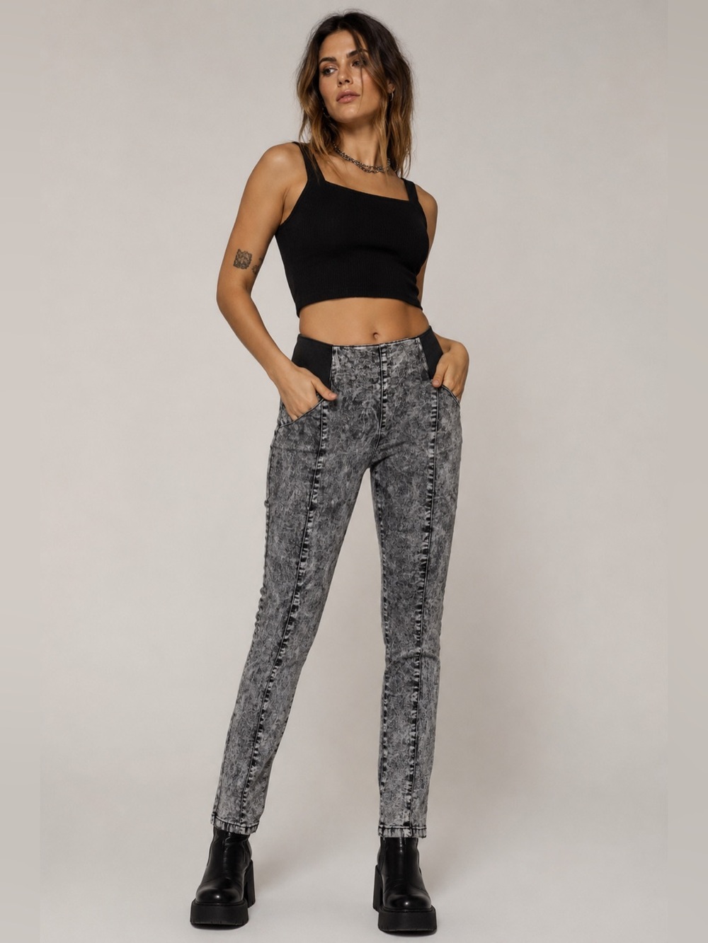 Boom Boom Jeans Women’s XL Gray Acid Wash Skinny Jeggings Stretch Waist